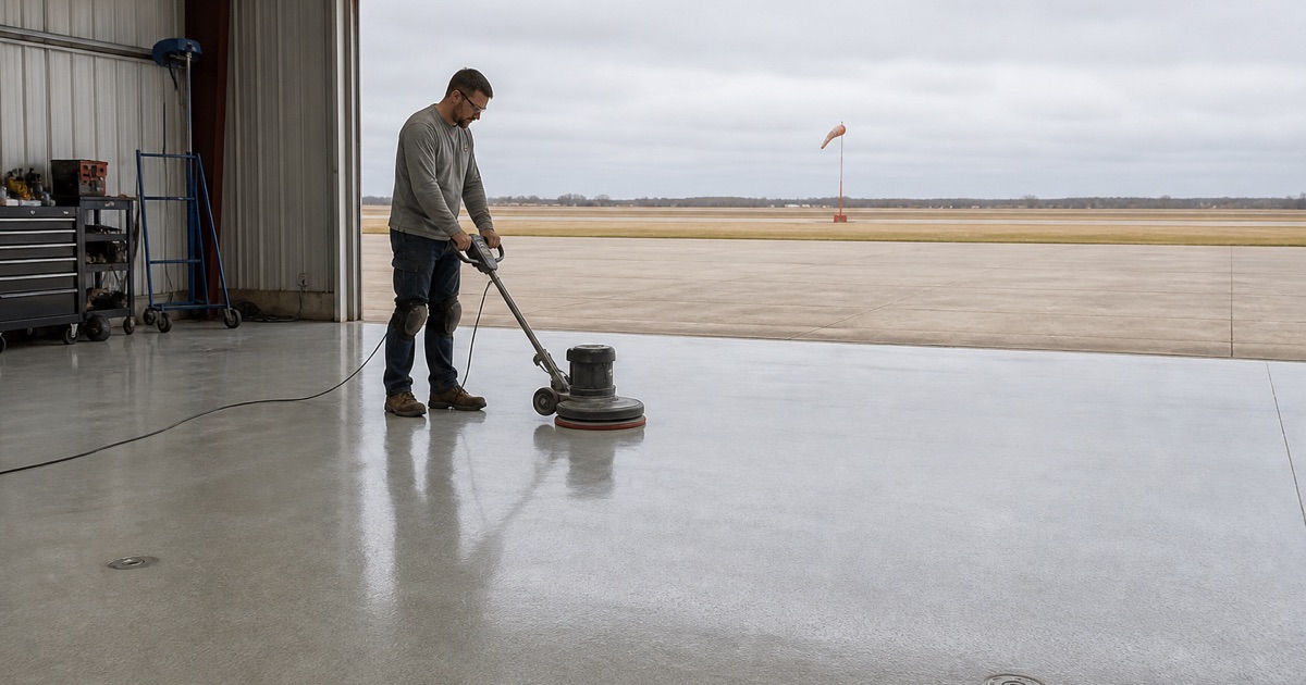 rented hangar bay at a county airfield