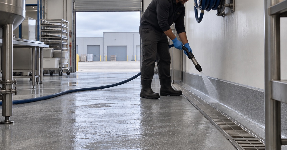 food production floor, coved and drained